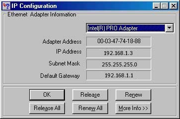 Windows 98 IP configuration utility